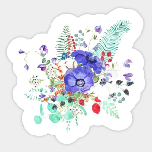 purple anemone flowers watercolor arrangement Sticker